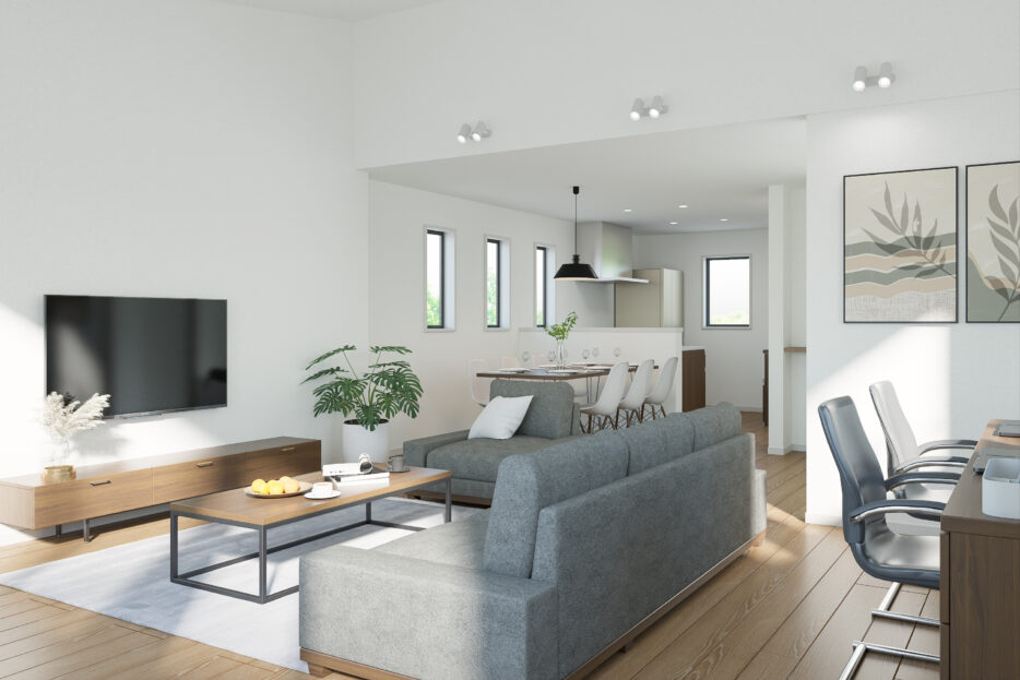 【Living room】<br />
家族のコミュニケーションの中心となるリビングスペースには床暖房完備。