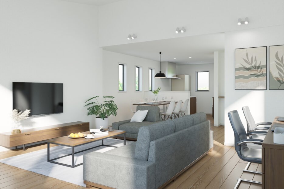 【Living room】<br />
家族のコミュニケーションの中心となるリビングスペースには床暖房完備。